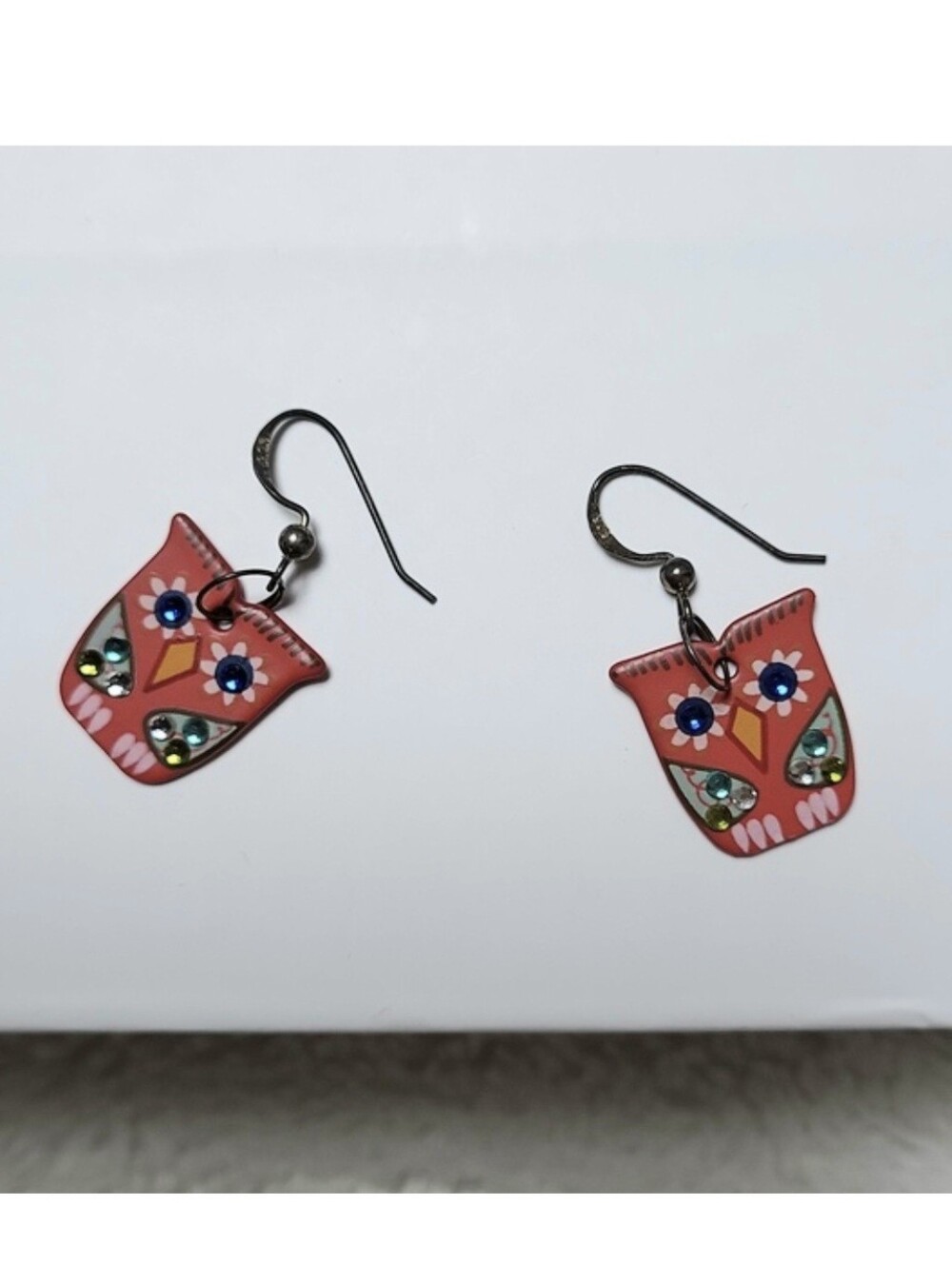 NWOT Sterling Silver Hand Painted Owl Earrings!